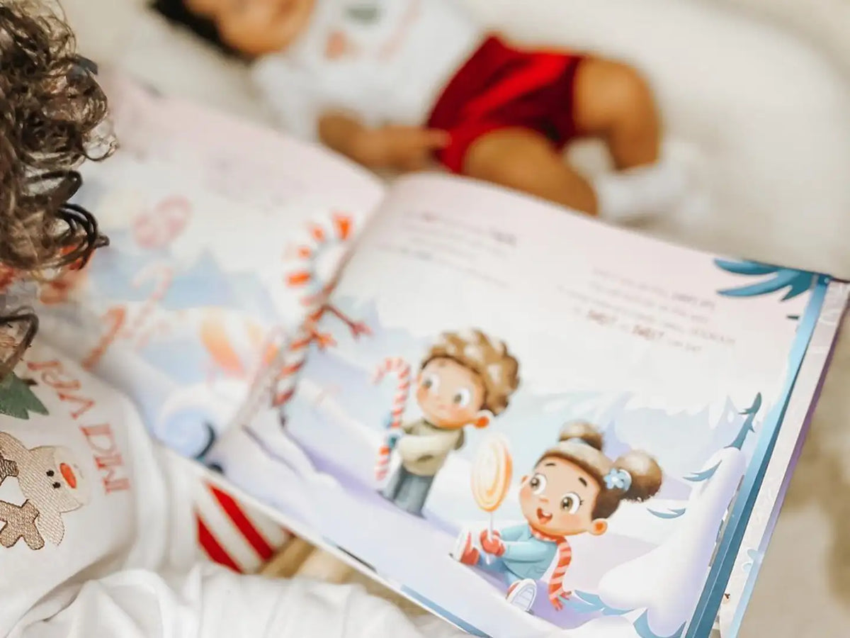 A snowy illustration from the personalized children's Christmas book for two kids, which makes a great Christmas gift.
