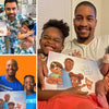 Dads and kids are smiling beacuse they received a perfect gift for dads, a book including them and their kids.