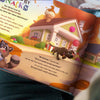 A personalized book page featuring a dog and kids solving mysteries together – custom storybook gift for children who love pets and adventures.